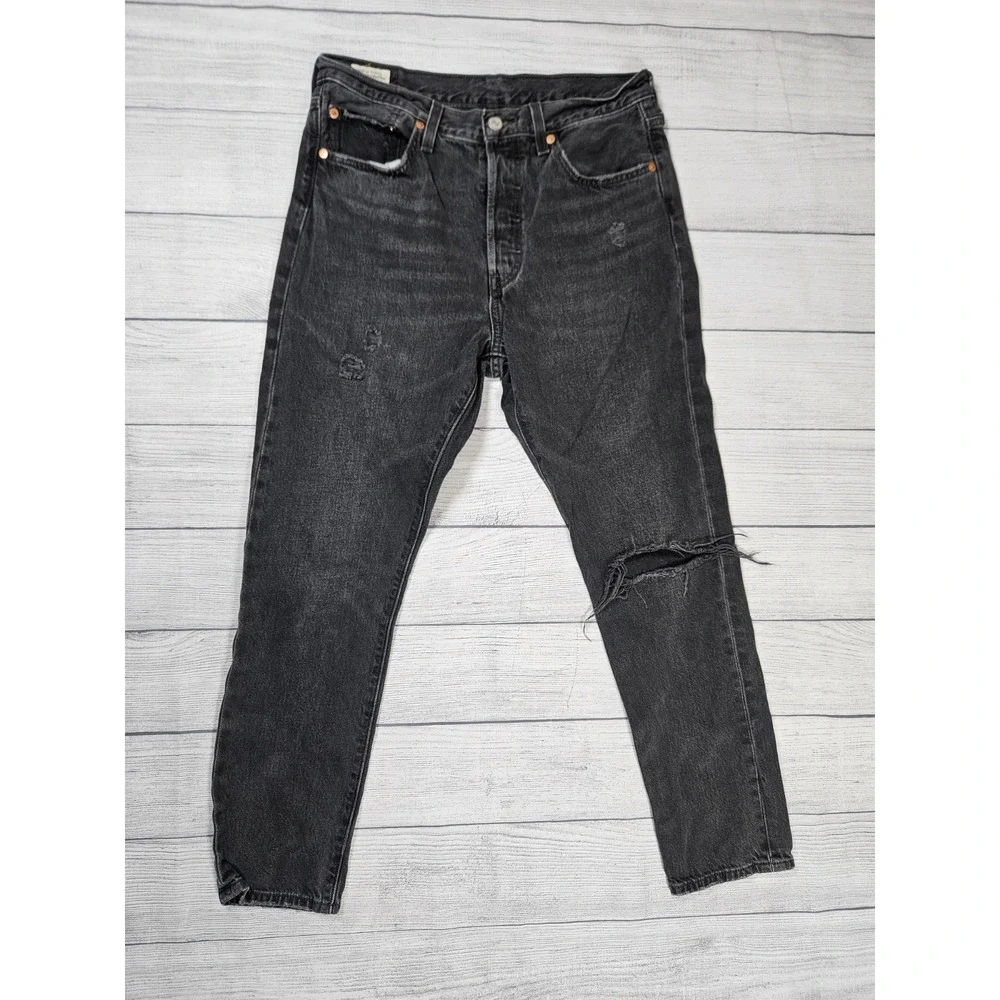 Levi's 501 Skinny Premium Jeans Womens 29x28 Black Distressed Mom Denim Pants